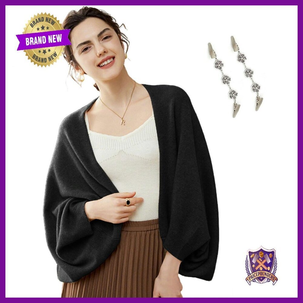 Soft Wrap Sweater Shawl with Sleeves & Clips for Women